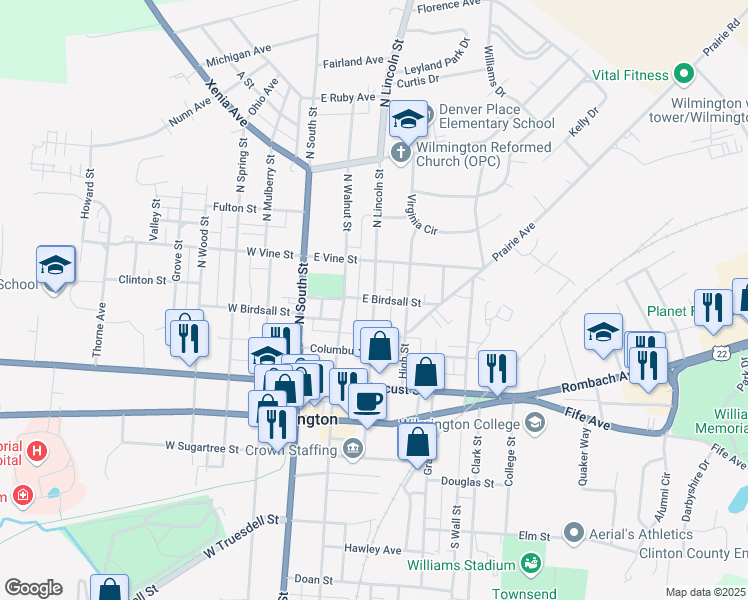 map of restaurants, bars, coffee shops, grocery stores, and more near 198 East Birdsall Street in Wilmington