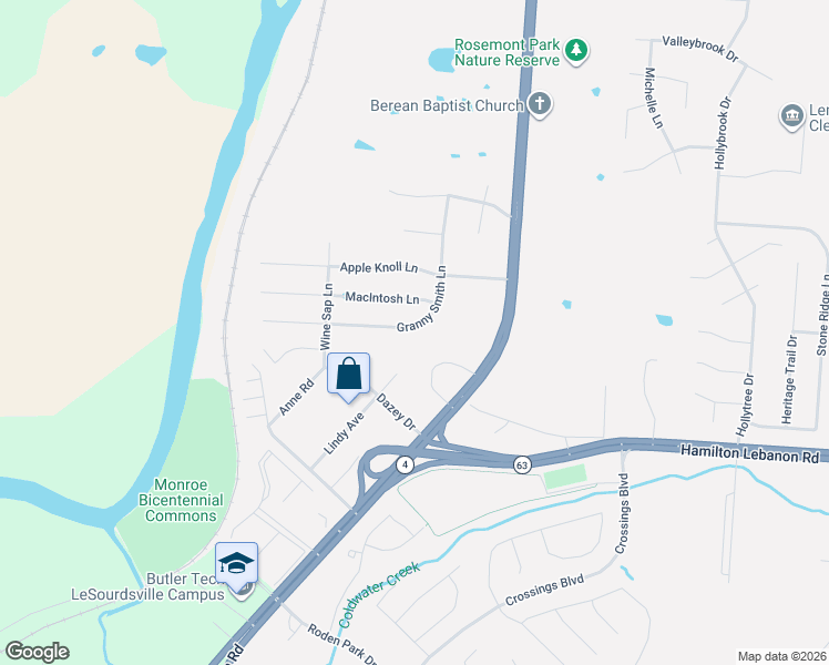 map of restaurants, bars, coffee shops, grocery stores, and more near 3049 Granny Smith Lane in Middletown
