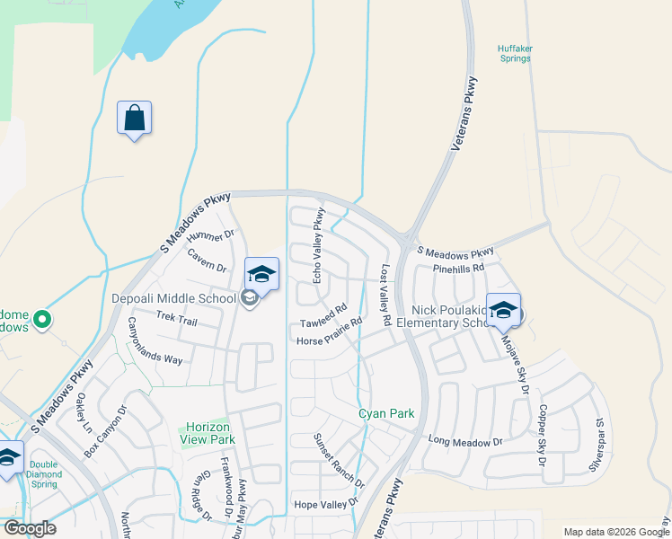 map of restaurants, bars, coffee shops, grocery stores, and more near 2020 Long Hollow Drive in Reno
