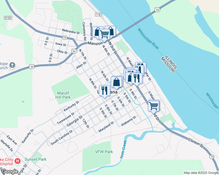 map of restaurants, bars, coffee shops, grocery stores, and more near 220 North 6th Street in Louisiana