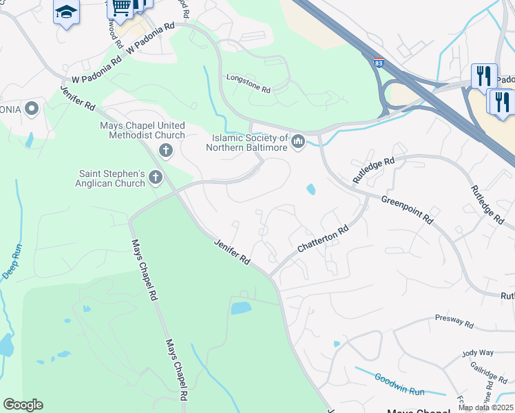 map of restaurants, bars, coffee shops, grocery stores, and more near 10 Stapleton Court in Lutherville-Timonium