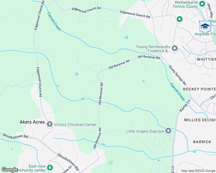 map of restaurants, bars, coffee shops, grocery stores, and more near 7825 Old Receiver Road in Frederick
