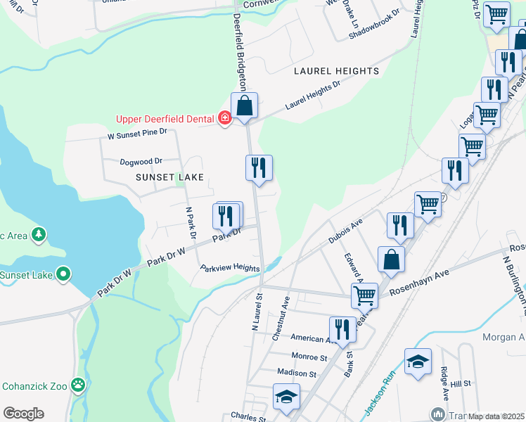 map of restaurants, bars, coffee shops, grocery stores, and more near 42 Old Deerfield Pike in Bridgeton