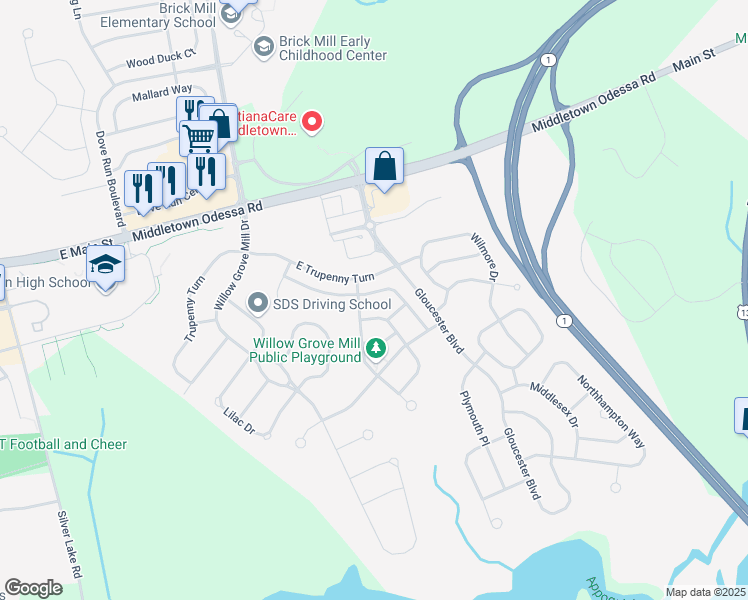map of restaurants, bars, coffee shops, grocery stores, and more near 135 Gillespie Avenue in Middletown