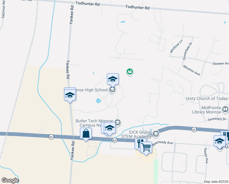 map of restaurants, bars, coffee shops, grocery stores, and more near 230 Yankee Road in Monroe