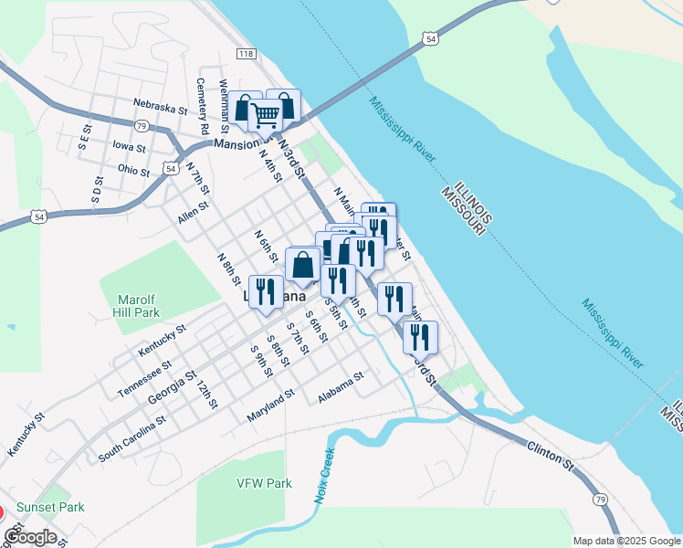 map of restaurants, bars, coffee shops, grocery stores, and more near 111 North 4th Street in Louisiana