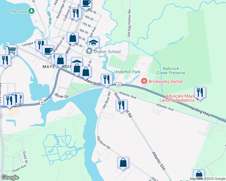 map of restaurants, bars, coffee shops, grocery stores, and more near 10279 Somers Point Road in Hamilton