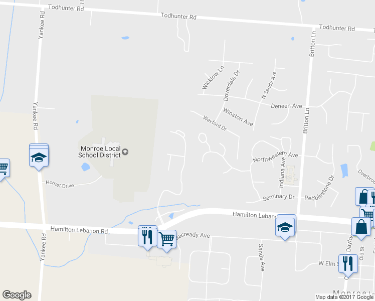 map of restaurants, bars, coffee shops, grocery stores, and more near 856 Heritage Green Drive in Monroe
