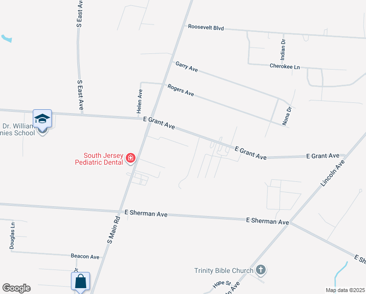 map of restaurants, bars, coffee shops, grocery stores, and more near 1033 Alexander Drive in Vineland