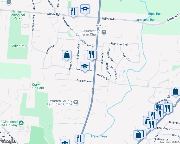 map of restaurants, bars, coffee shops, grocery stores, and more near 5 Lawndale Avenue in Lebanon