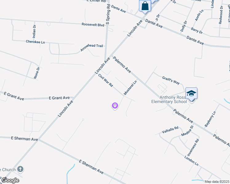 map of restaurants, bars, coffee shops, grocery stores, and more near 2239 Civil War Road in Vineland