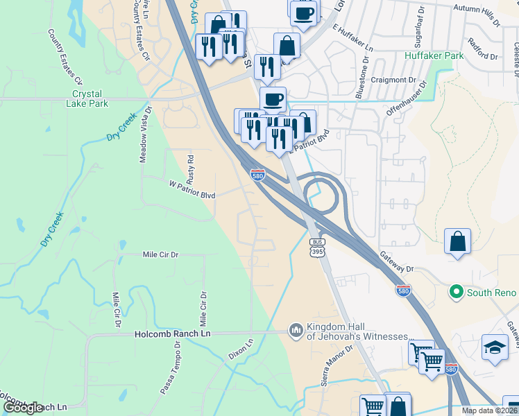 map of restaurants, bars, coffee shops, grocery stores, and more near 8790 Dixon Lane in Reno