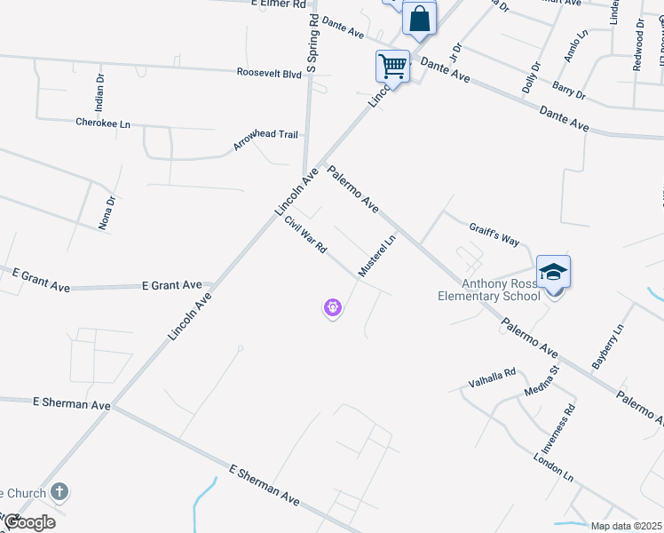 map of restaurants, bars, coffee shops, grocery stores, and more near 2239 Civil War Road in Vineland