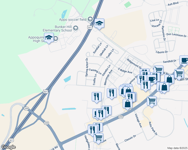 map of restaurants, bars, coffee shops, grocery stores, and more near 2 Summerhouse Lane in Middletown