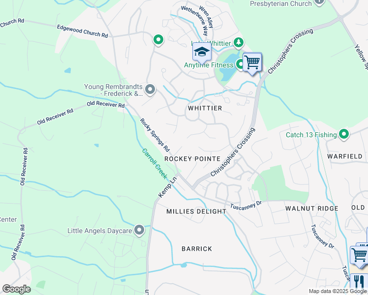map of restaurants, bars, coffee shops, grocery stores, and more near 7813 Rocky Springs Road in Frederick