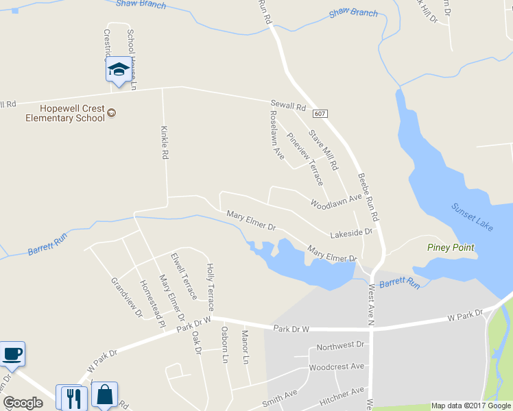 map of restaurants, bars, coffee shops, grocery stores, and more near 54 Lakeside Drive in Bridgeton