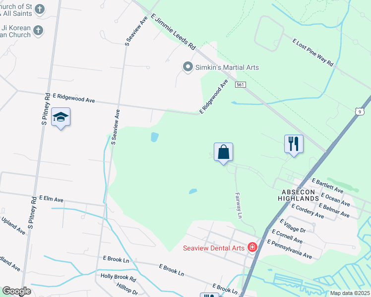 map of restaurants, bars, coffee shops, grocery stores, and more near 447 East Fairway Lane in Galloway