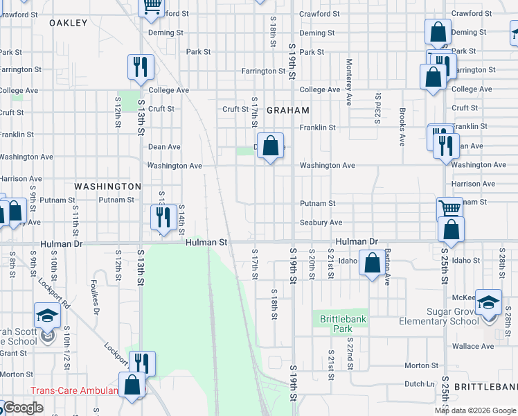 map of restaurants, bars, coffee shops, grocery stores, and more near 1542 South 17th Street in Terre Haute