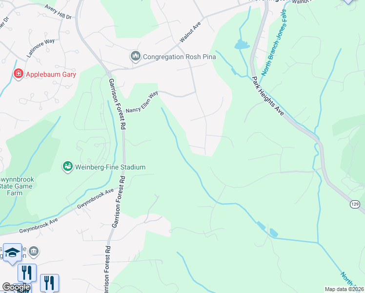 map of restaurants, bars, coffee shops, grocery stores, and more near 5 Houndstooth Court in Owings Mills