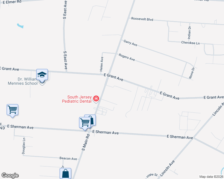map of restaurants, bars, coffee shops, grocery stores, and more near 2423 South Main Road in Vineland