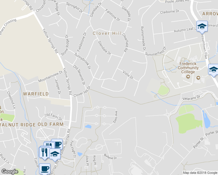 map of restaurants, bars, coffee shops, grocery stores, and more near 7912 Edgewood Farm Road in Frederick