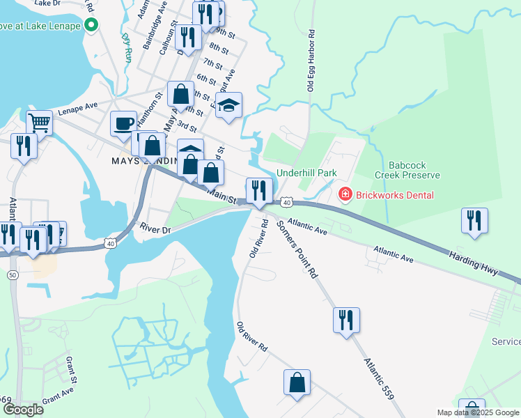 map of restaurants, bars, coffee shops, grocery stores, and more near 5705 Somers Point - Mays Landing Road in Hamilton Township