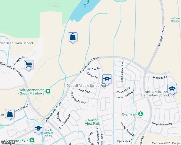 map of restaurants, bars, coffee shops, grocery stores, and more near 1715 Cavern Drive in Reno