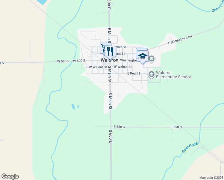map of restaurants, bars, coffee shops, grocery stores, and more near 504 South Main Street in Waldron