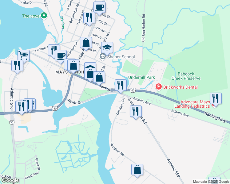 map of restaurants, bars, coffee shops, grocery stores, and more near 10279 Somers Point Road in Hamilton