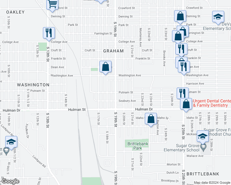 map of restaurants, bars, coffee shops, grocery stores, and more near 1899 Putnam St in Terre Haute
