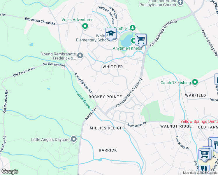 map of restaurants, bars, coffee shops, grocery stores, and more near 2401 Graystone Lane in Frederick
