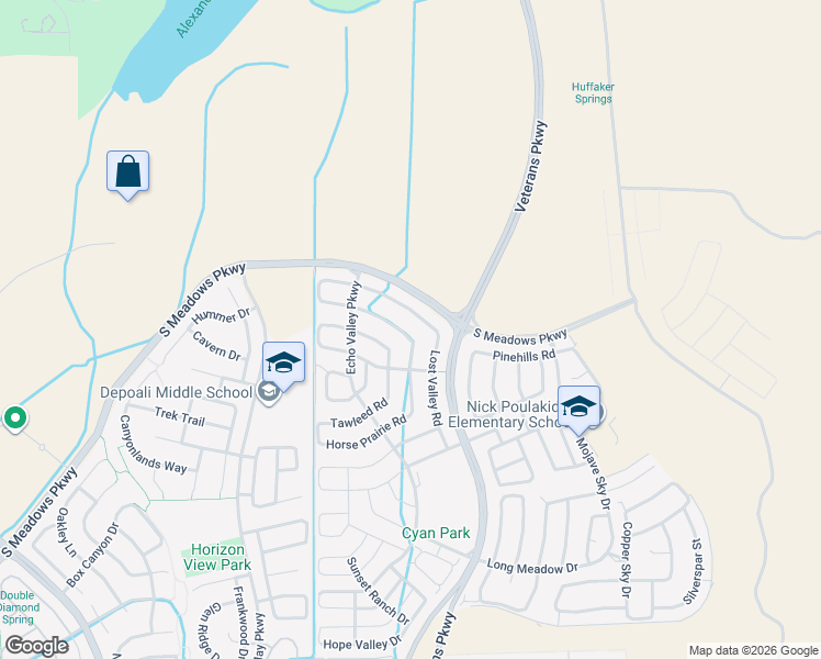 map of restaurants, bars, coffee shops, grocery stores, and more near 2110 Peaceful Valley Drive in Reno