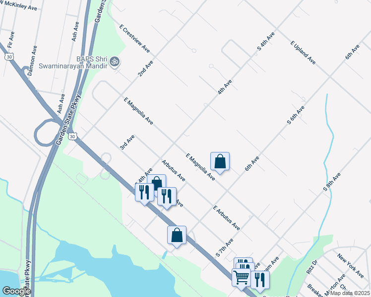 map of restaurants, bars, coffee shops, grocery stores, and more near 233 East Magnolia Avenue in Galloway
