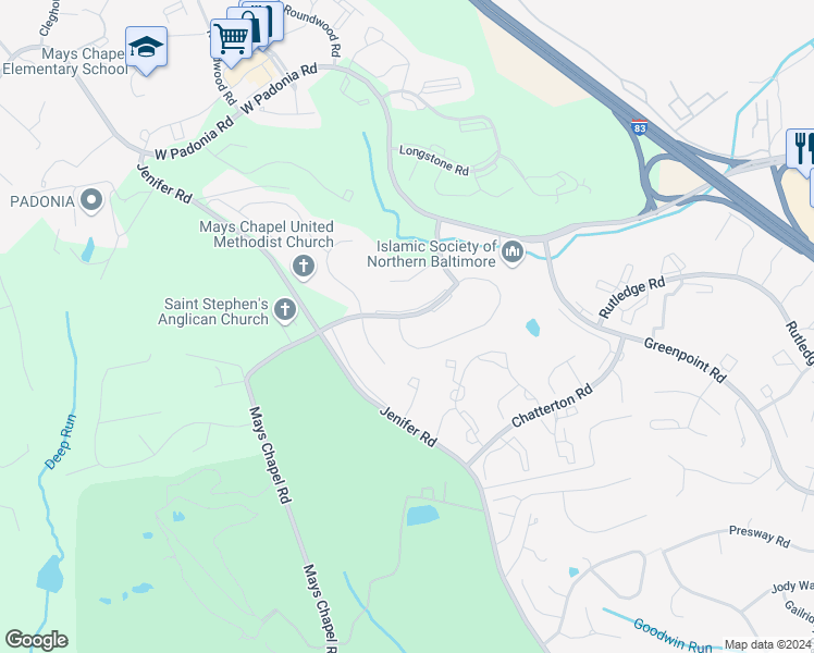 map of restaurants, bars, coffee shops, grocery stores, and more near 603 Budleigh Circle in Lutherville-Timonium
