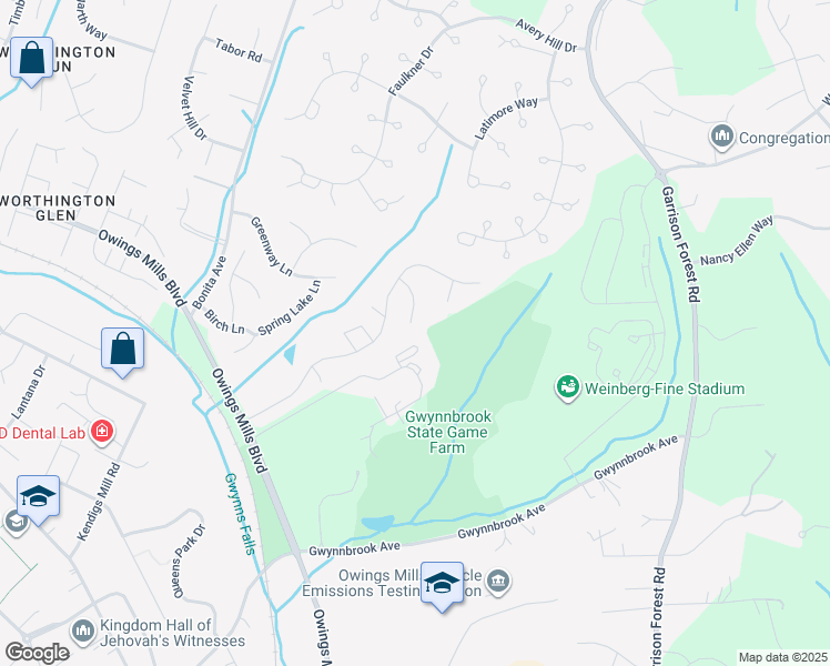 map of restaurants, bars, coffee shops, grocery stores, and more near 15 Red Maple Court in Owings Mills