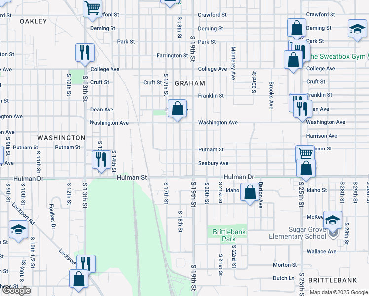 map of restaurants, bars, coffee shops, grocery stores, and more near 1849-1899 Putnam St in Terre Haute