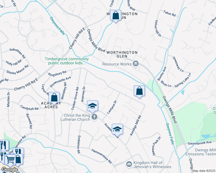 map of restaurants, bars, coffee shops, grocery stores, and more near 3 Doe Meadow Court in Owings Mills