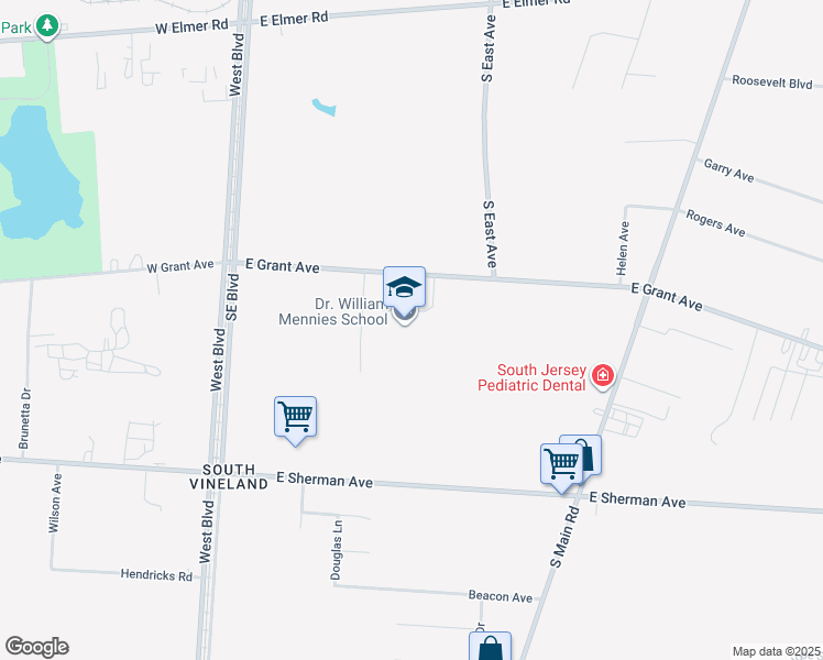 map of restaurants, bars, coffee shops, grocery stores, and more near 361 East Grant Avenue in Vineland