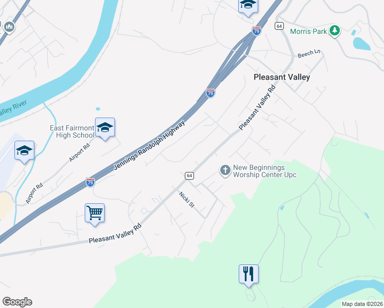 map of restaurants, bars, coffee shops, grocery stores, and more near 1827 Ryan Rd in Fairmont