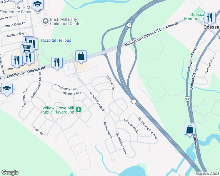 map of restaurants, bars, coffee shops, grocery stores, and more near 936 Lansdowne Road in Middletown