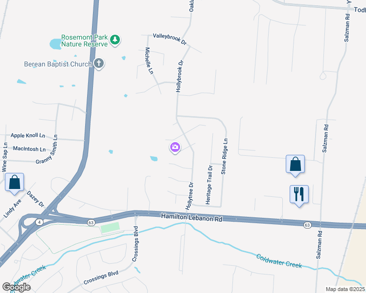 map of restaurants, bars, coffee shops, grocery stores, and more near 32 Churchill Manor Court in Middletown
