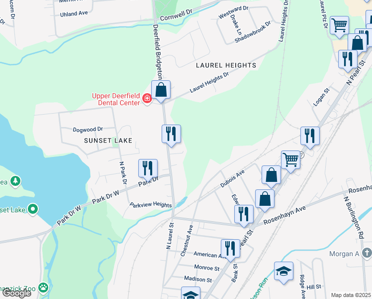 map of restaurants, bars, coffee shops, grocery stores, and more near 54-1/2 Old Deerfield Pike in Bridgeton
