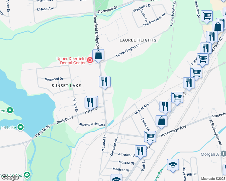 map of restaurants, bars, coffee shops, grocery stores, and more near 54-1/2 Old Deerfield Pike in Bridgeton