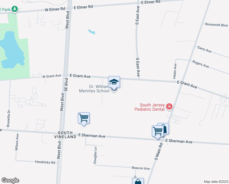 map of restaurants, bars, coffee shops, grocery stores, and more near 361 East Grant Avenue in Vineland