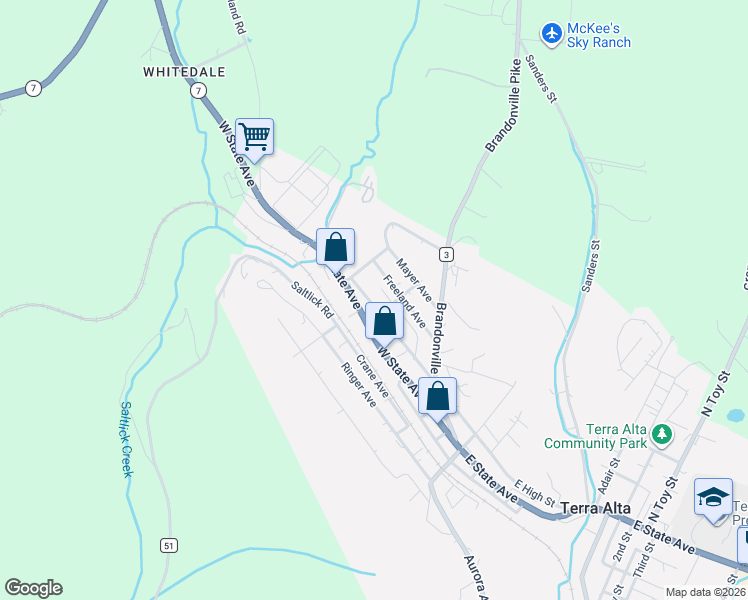 map of restaurants, bars, coffee shops, grocery stores, and more near 404-500 W High Ave in Terra Alta