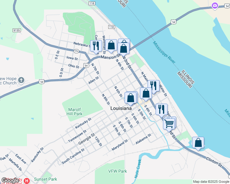 map of restaurants, bars, coffee shops, grocery stores, and more near 320 North 7th Street in Louisiana
