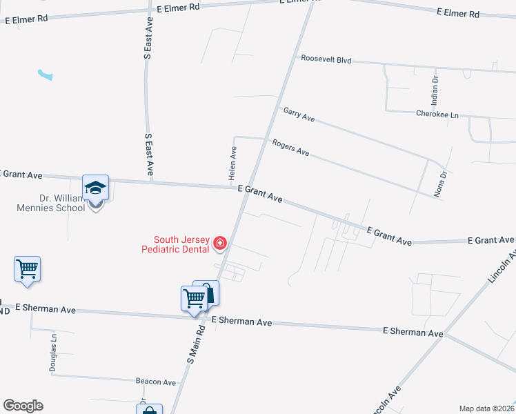 map of restaurants, bars, coffee shops, grocery stores, and more near 2423 South Main Road in Vineland