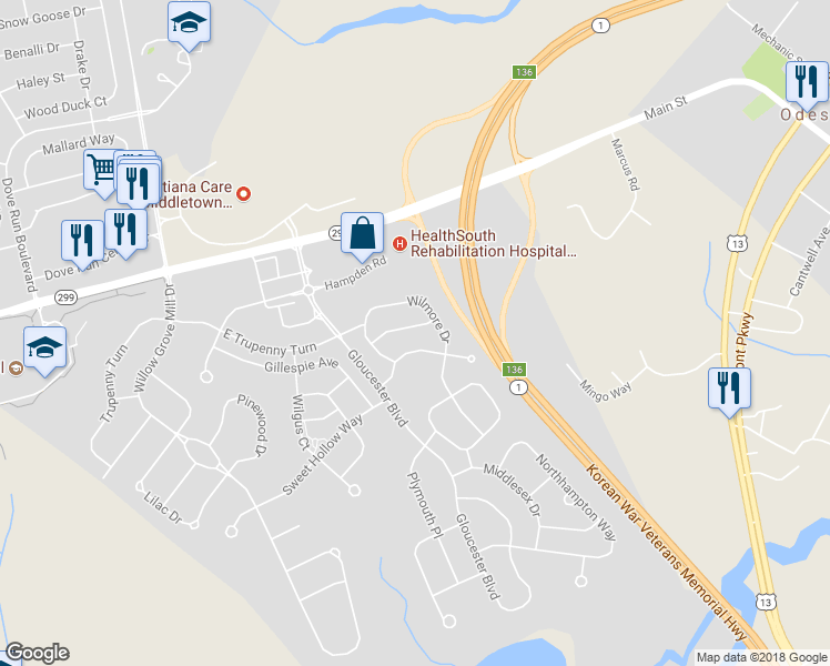 map of restaurants, bars, coffee shops, grocery stores, and more near 1038 Sherbourne Road in Middletown