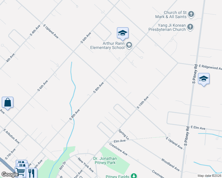 map of restaurants, bars, coffee shops, grocery stores, and more near 344 East Upland Avenue in Galloway