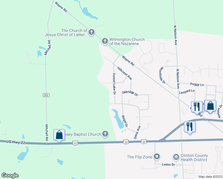 map of restaurants, bars, coffee shops, grocery stores, and more near 477 Forest Lake Drive in Wilmington